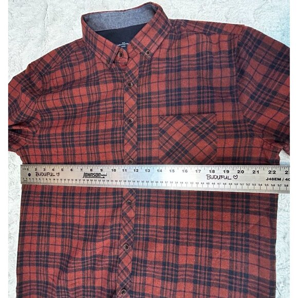 RUE Saint-Patrick Men's Button Down Long Sleeve Plaid Flannel Shirt Red Large - Picture 6 of 9